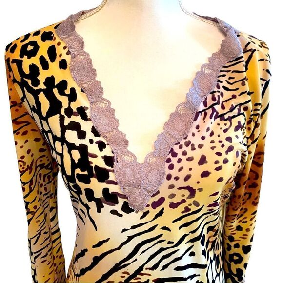 Natori Animal Print Dress Lace Trim Size Small - Picture 7 of 11